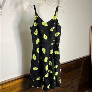 Amazon Sundress Black Dress with Avocado Print- XS